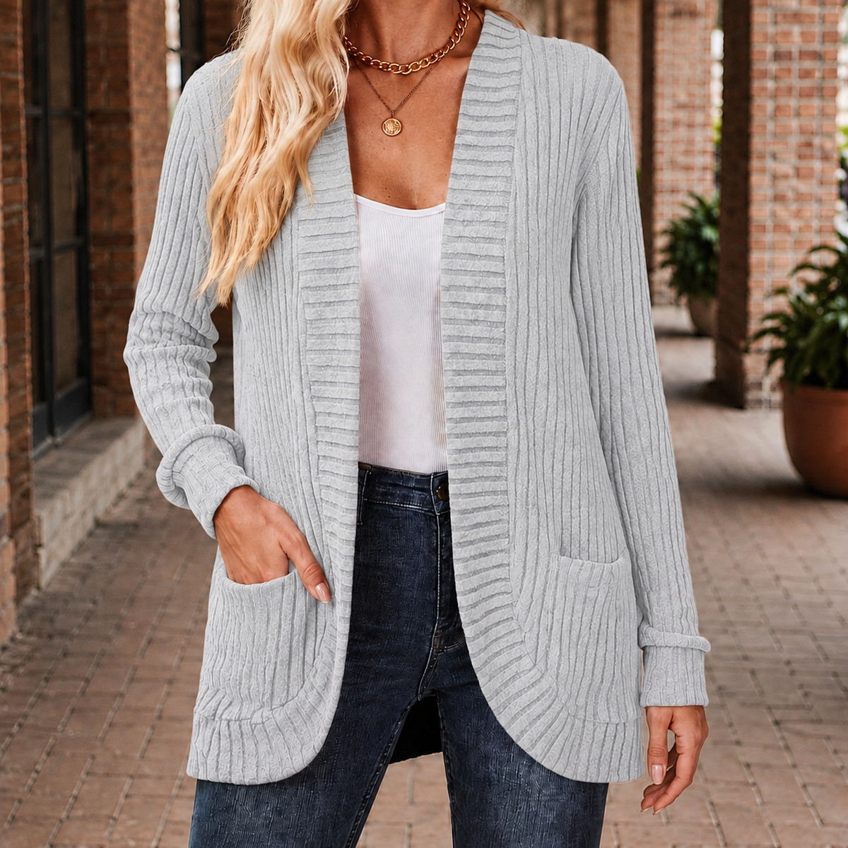 Deep Ribbed Cardigan with Relaxed Shape
