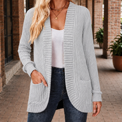 Deep Ribbed Cardigan with Relaxed Shape