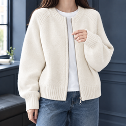 Loose Cropped Cardigan with Chunky Texture