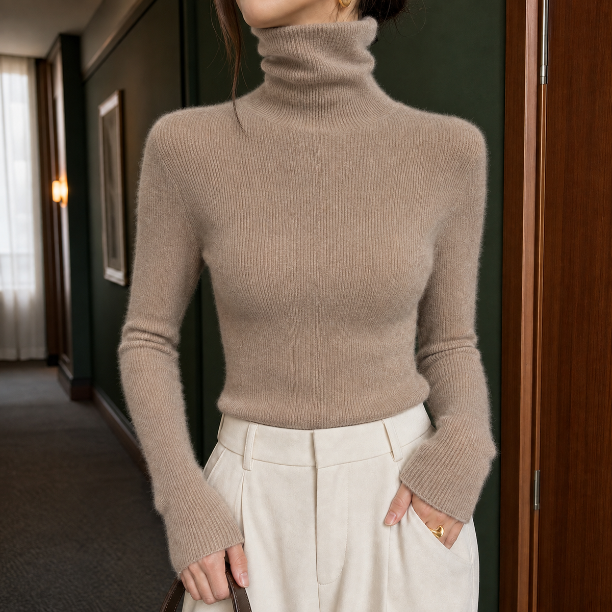 Slim Fine Rib Roll Neck Jumper