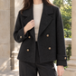 Jacket Wool Double-Breasted Cropped Relaxed with Buttoned Cuff Straps