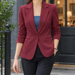 Blazer Polyester Fitted Hip-Length with Ruched Three-Quarter Sleeves