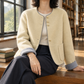 Jacket Wool Relaxed Hip-Length with Contrast Cuffs and Round Neckline