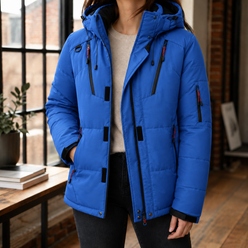 Utility Coat Polyester Padded Hip-Length with Hood and Zip Pockets