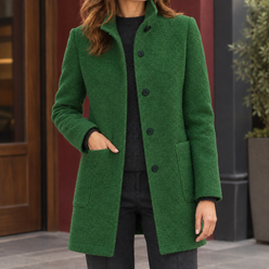 Coat Wool Blend Stand Collar with Four-Button Front