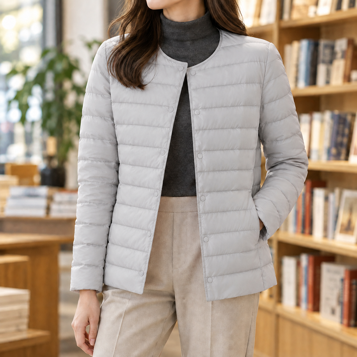 Down Jacket Nylon Lightweight with White Duck Down and Snap Front