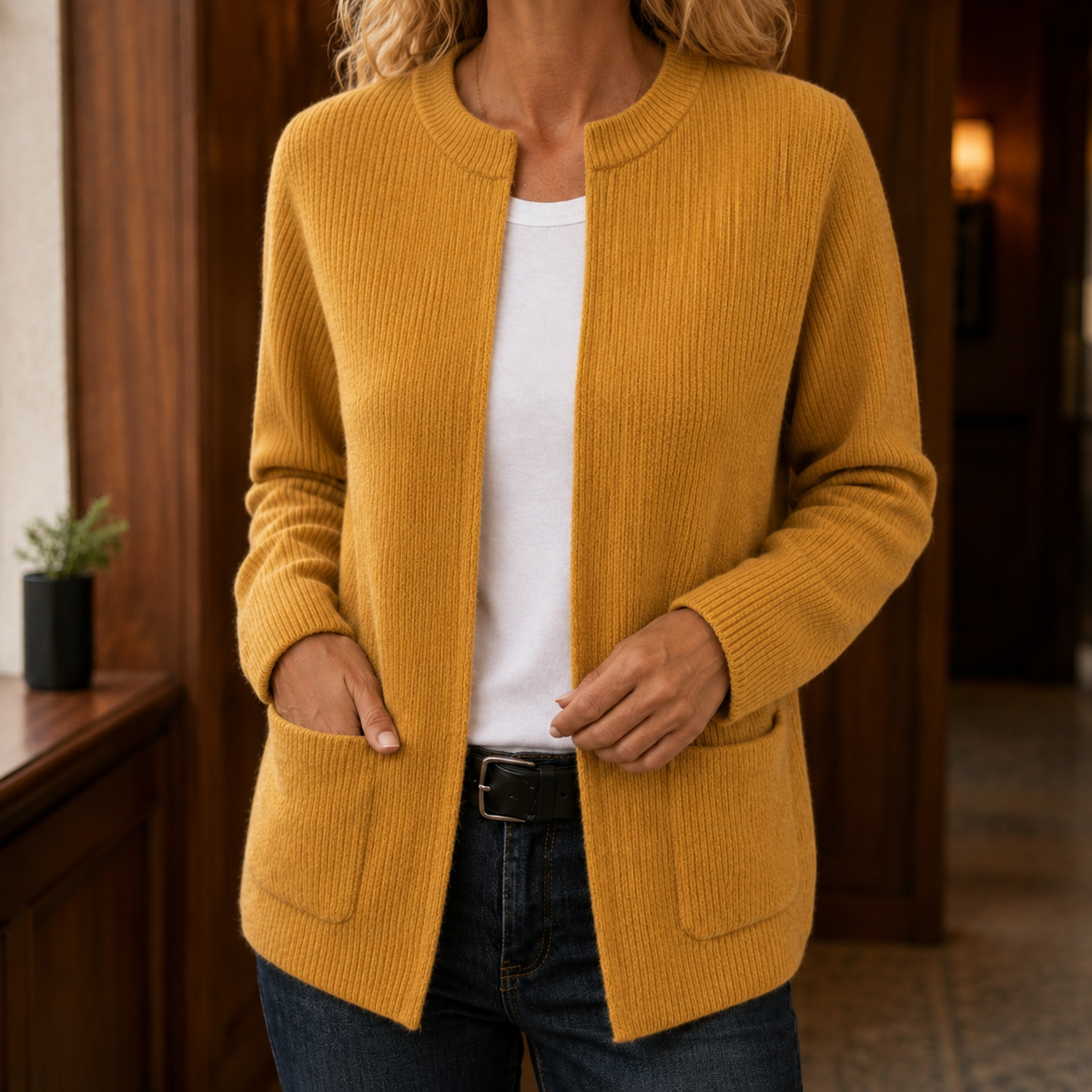 Soft Ribbed Hip-Length Cardigan