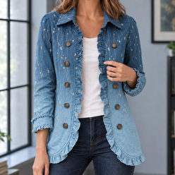 Ruffle Jacket Polyester Hip-Length with Turn-Down Collar