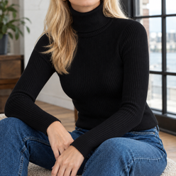 Close-Fitting Ribbed Roll Neck Jumper