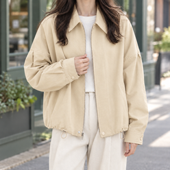 Jacket Polyester Relaxed with Point Collar and Drawstring Hem