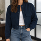 Cropped Utility Jacket Polyester with Ribbed Collar and Chest Pockets