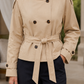 Trench Jacket Polyester Cropped Double-Breasted with Self-Tie Belt