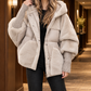 Hooded Jacket Cotton Blend Oversized with Plush and Quilted Panels