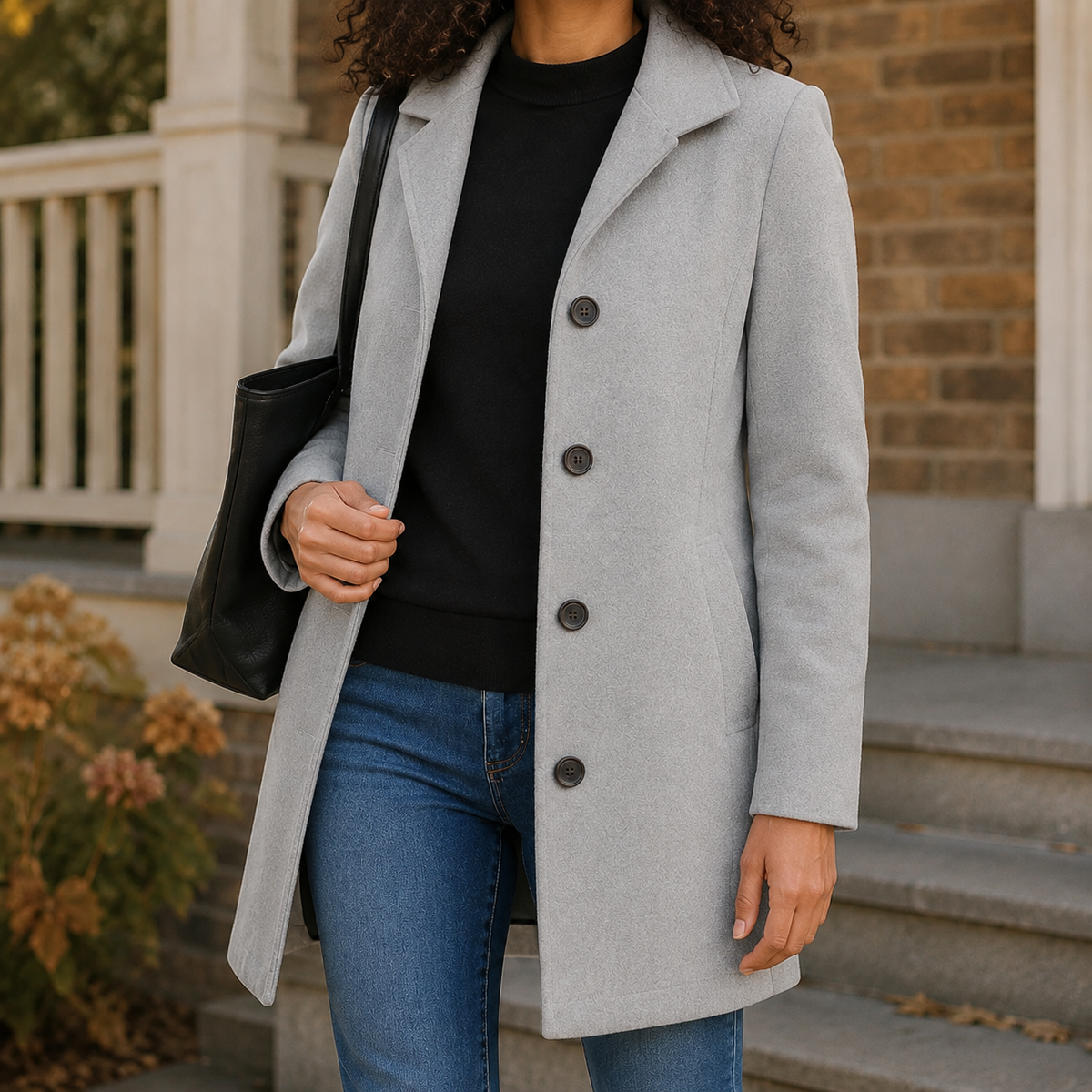 Coat Polyester Straight Cut Mid-Length with Notched Lapels