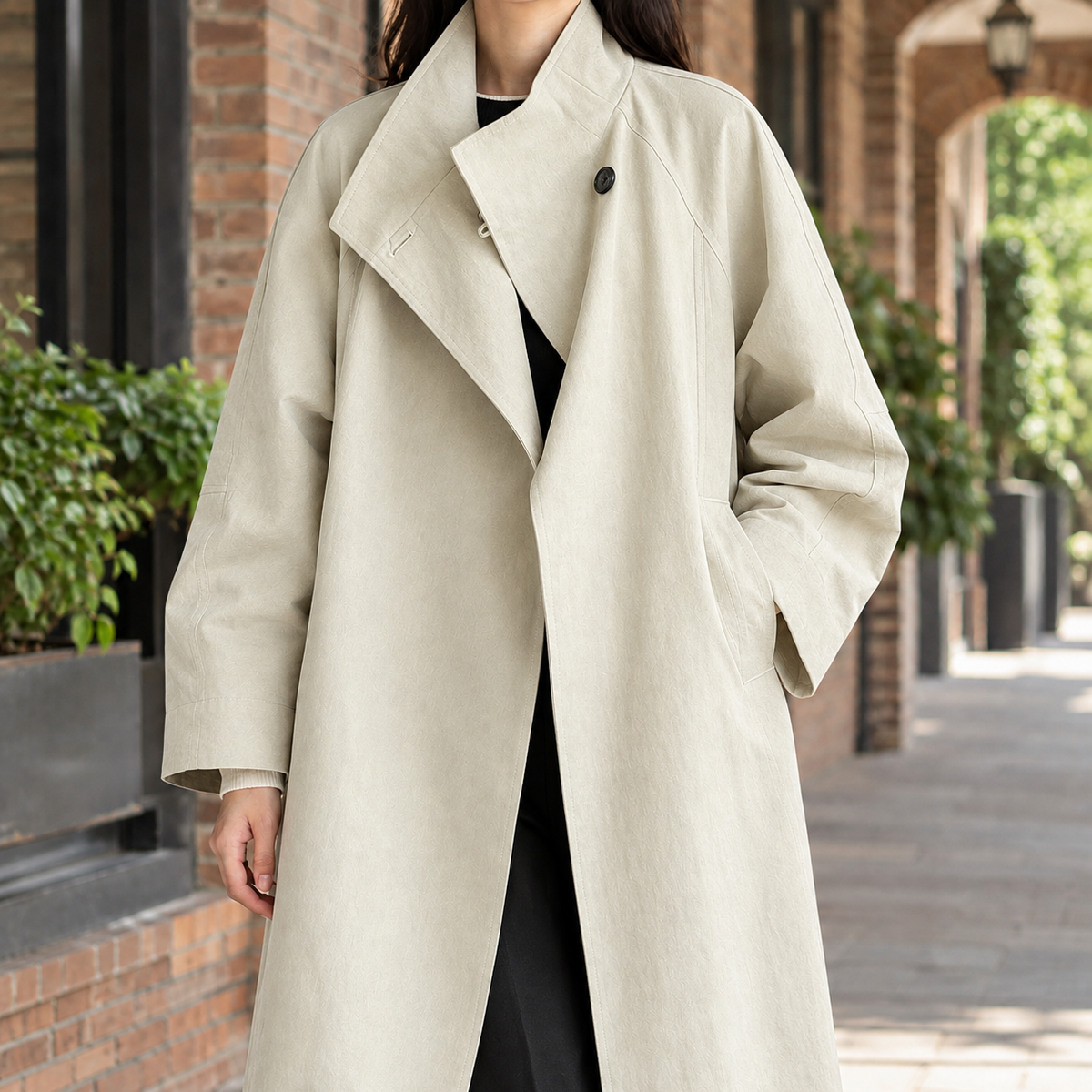 Overcoat Polyester Relaxed Longline with Sculptural Stand Collar