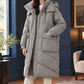 Quilted Jacket Polyester Longline with Hooded Collar and Flap Pockets