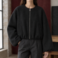 Cropped Jacket Polyester Brushed with Round Neckline and Zip Front