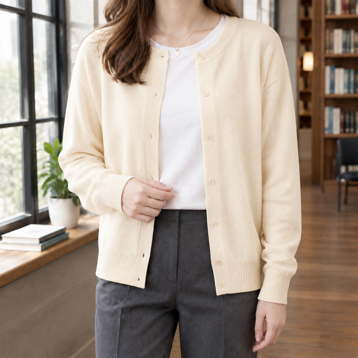 Soft Knit Button-Front Cardigan, Relaxed Fit