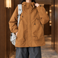 Hooded Jacket Cotton Blend Relaxed Mid-Length with Concealed Zip