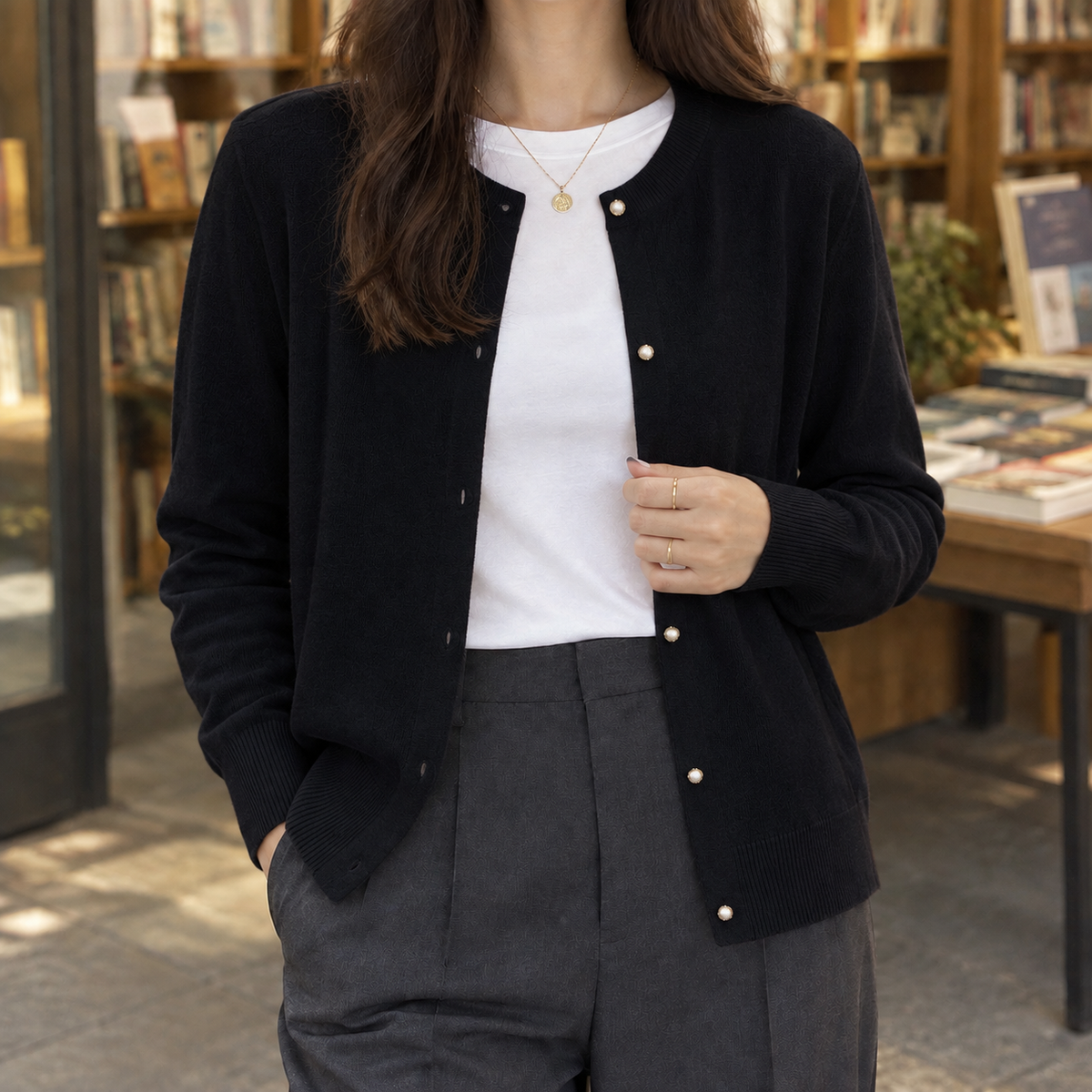 Relaxed Straight Pearl Cardigan