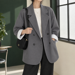 Blazer Polyester Oversized Double-Breasted with Striped Cuffs