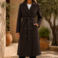 Overcoat Polyester Double-Breasted with Tie Belt and Notch Lapels