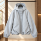 Hooded Jacket Polyester Loose with Balloon Hem and Concealed Zip