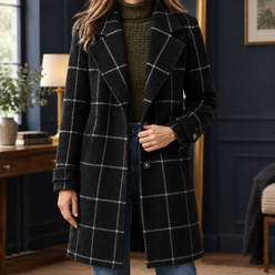 Jacket Polyester Windowpane Check Relaxed with Notch Lapels