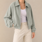 Crop Jacket Faux Suede Loose with Large Collar and Two-Way Zip