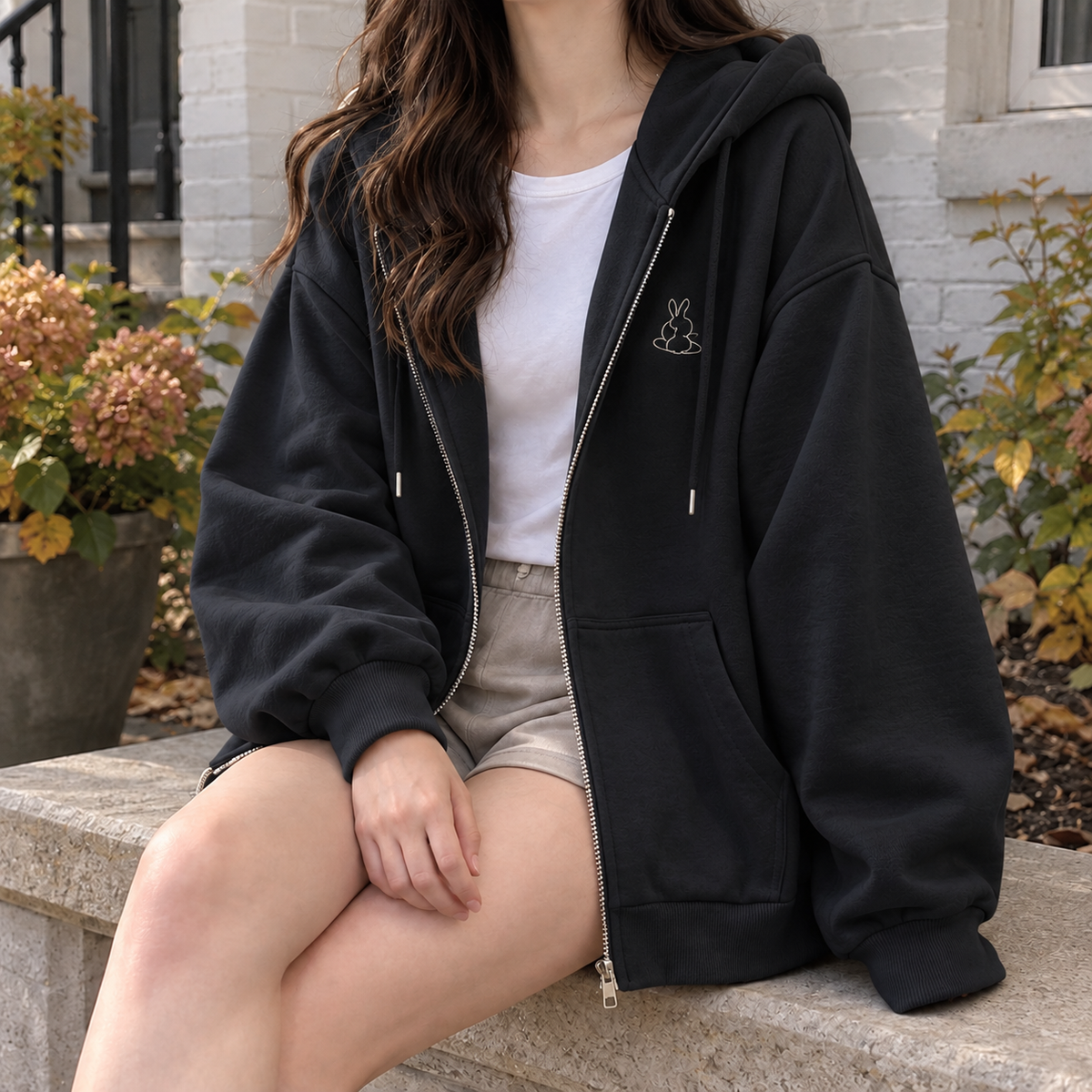 Relaxed Zip Hoodie with Dropped Shoulders