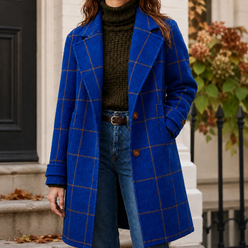 Coat Polyester Plaid Windowpane Straight with Broad Notched Lapels