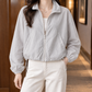 Zip-Up Jacket Polyester Cropped with Stand Collar and Drawcord Hem