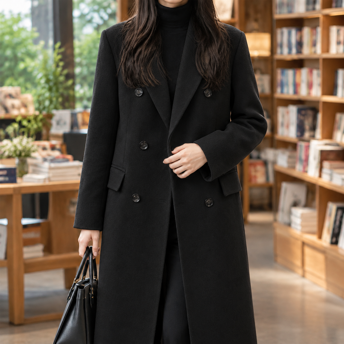 Overcoat Polyester Double-Breasted Longline Regular Fit with Flaps
