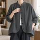 Stand Collar Jacket Cotton Blend Gauze Batwing with Button Front