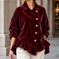 Jacket Polyester with Asymmetric Ruffle Hem and Button Front
