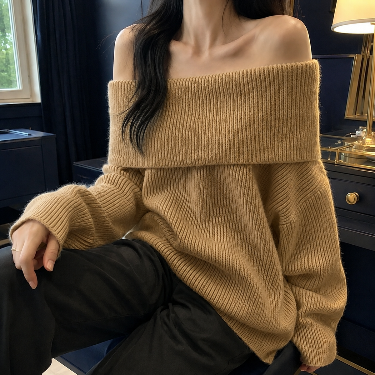 Off-Shoulder Jumper with Foldover Neckline