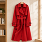 Trench Jacket Cotton Blend Belted Longline with Wide Notched Lapels
