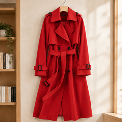 Trench Jacket Cotton Blend Belted Longline with Wide Notched Lapels