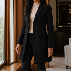 Coat Wool Blend Tailored Fitted Flared with Notched Lapels
