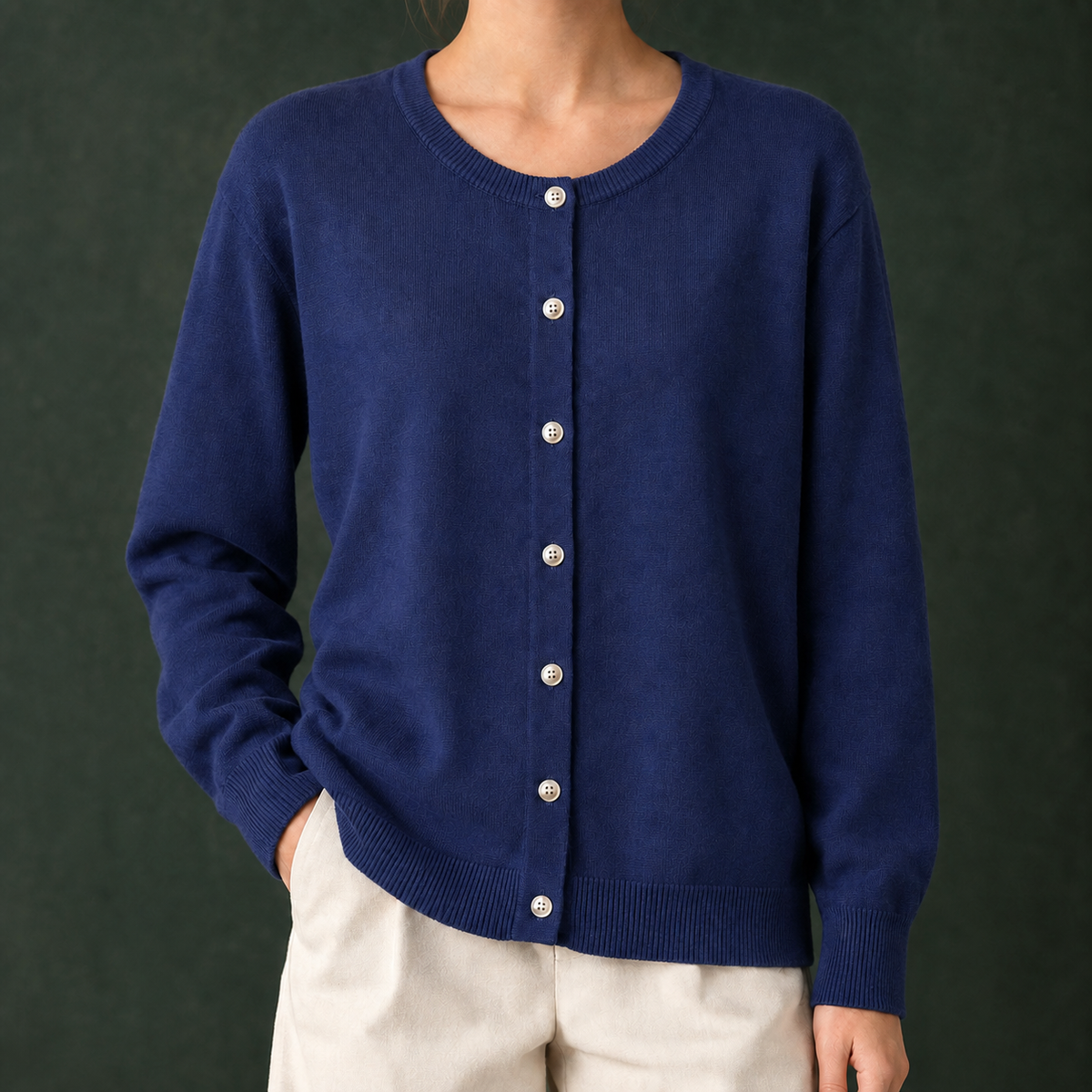 Smooth Soft Knit Round Neck Cardigan