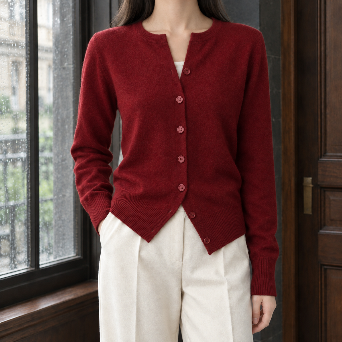 Fine Knit Button-Front Cardigan, Hip Length