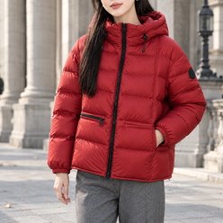 Quilted Jacket Duck Down Hooded Relaxed with Zip Waist Pockets