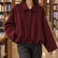Bomber Jacket Faux Suede Oversized Cropped with Pointed Shirt Collar