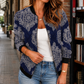 Jacket Polyester Printed Relaxed Hip-Length with Open Zip Front