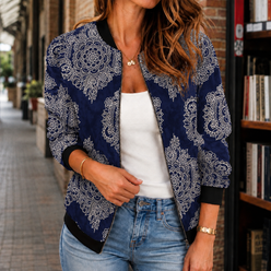 Jacket Polyester Printed Relaxed Hip-Length with Open Zip Front