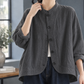 Stand Collar Jacket Cotton Relaxed with Button Front and High-Low Hem