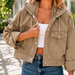 Hooded Jacket Washed Cotton Blend with Studded Front and Drawstring