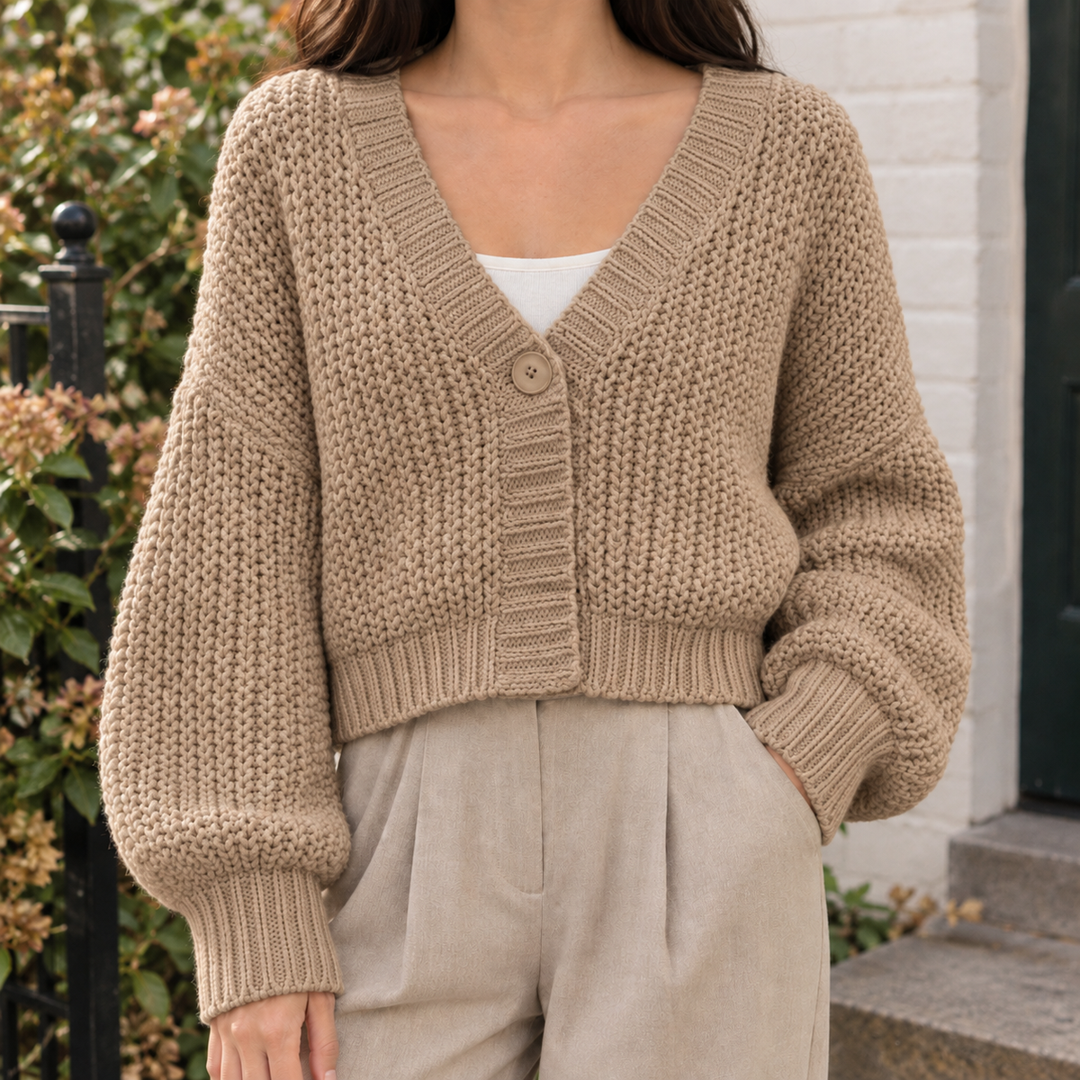 Cropped Chunky Wool-Blend Cardigan