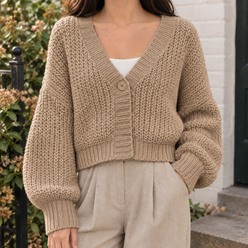 Cropped Chunky Wool-Blend Cardigan