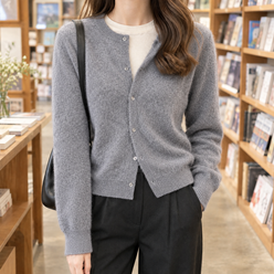 Soft Knit Round Neck Cardigan with Button Front